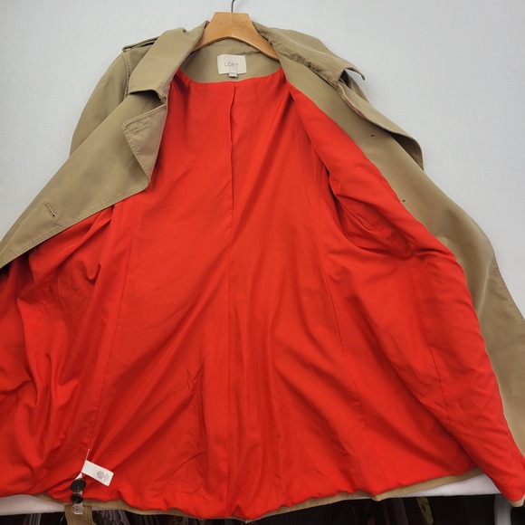 LOFT Womens Double Breasted Trench Coat Size 8 Khaki Lined Belted Timeless - Picture 4 of 16